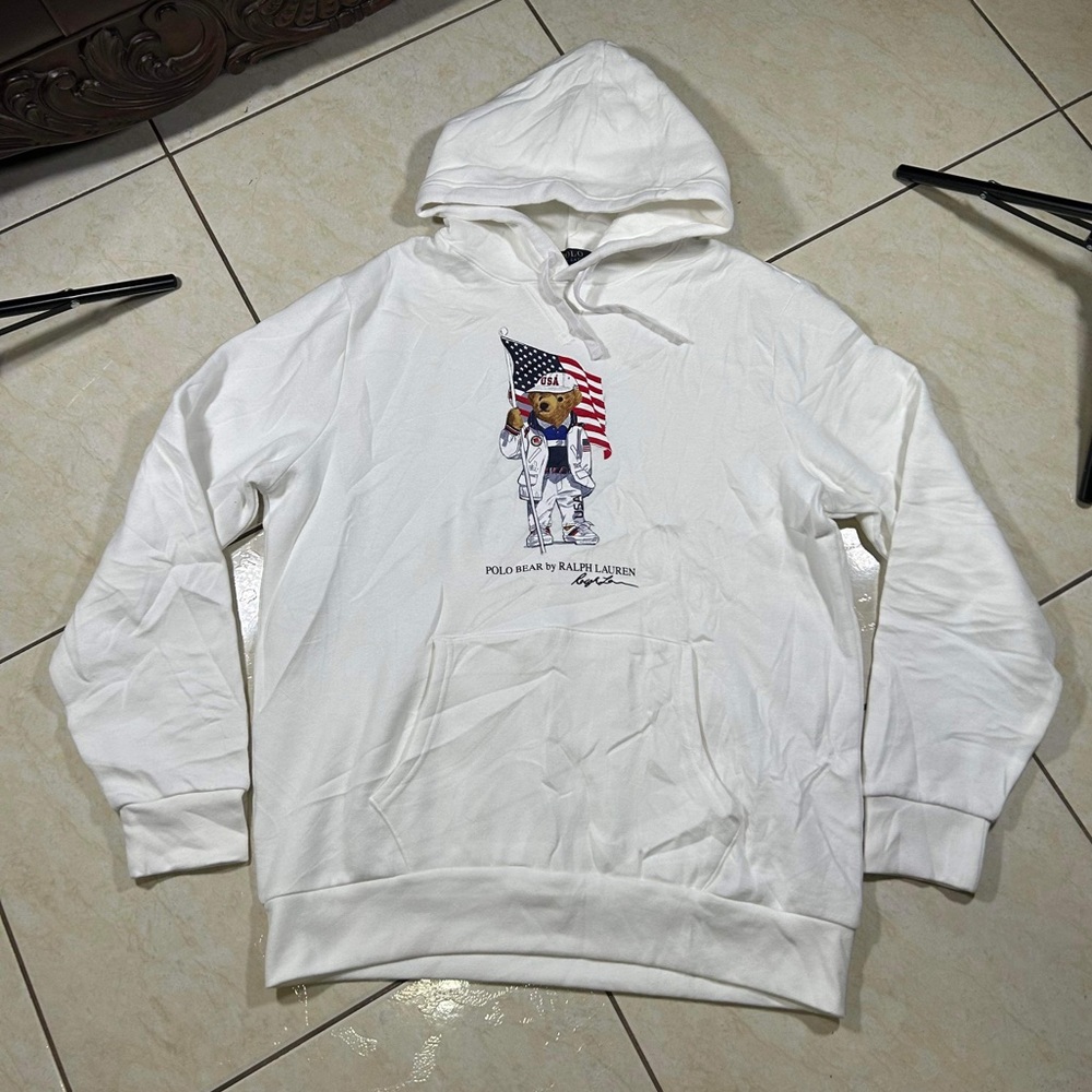 NEW Polo Ralph Lauren Men's White Team USA OLYMPICS Polo Bear Hoodie Sz L